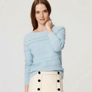 Loft Light Powder Blue Pointelle Sweater Crewneck Women's Size Small 100% Cotton